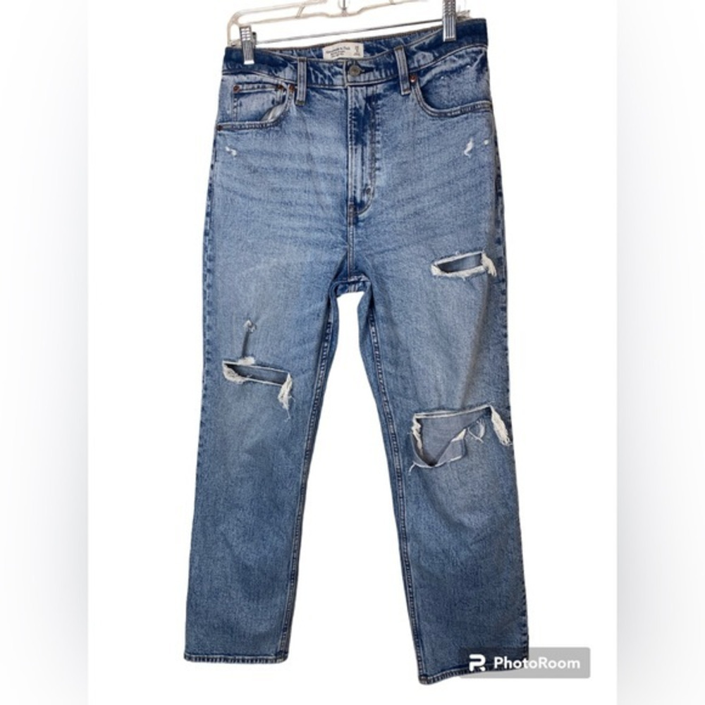 Abercrombie The Ankle Straight Ultra High Rise Distressed Jeans Size 29L Or 8L